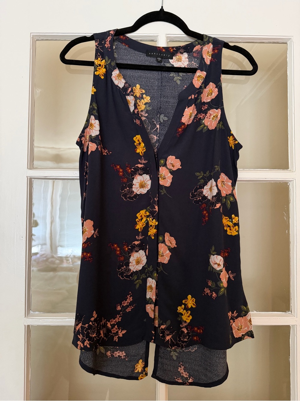 Sanctuary Navy Floral Sleeveless V-Neck Camisole with Pink & Yellow Blooms